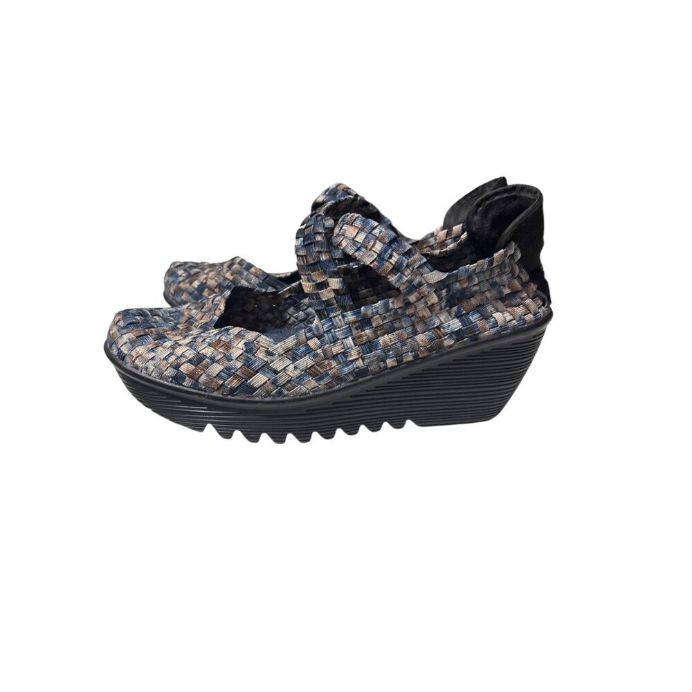 Bernie Mev Womens Woven Platform Mary Jane Shoes Size 8 Blue Beige Elastic Comfo